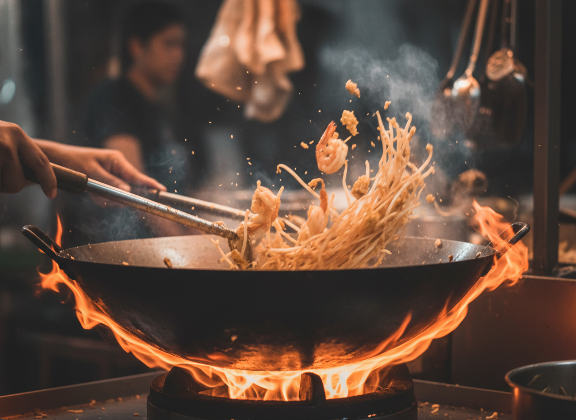 Pad Thai cooking in wok