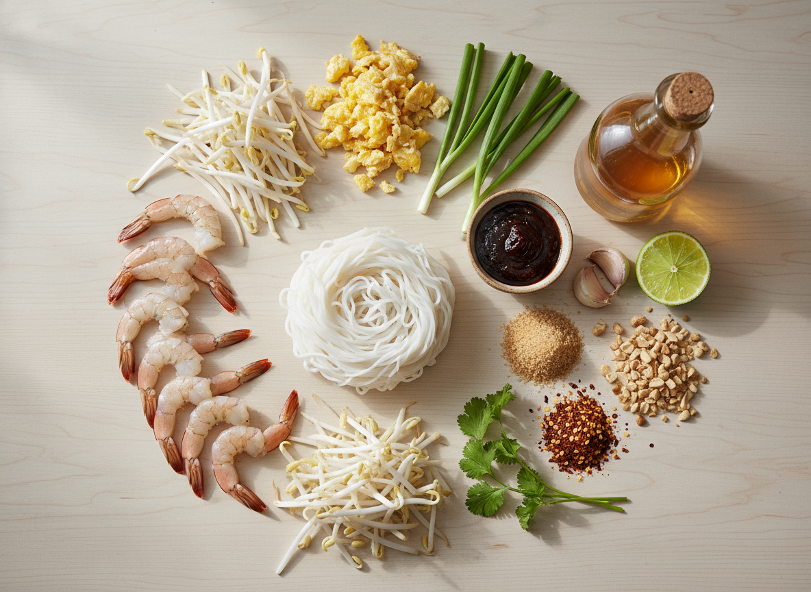 Pad Thai ingredients flat lay